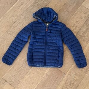 SAVE THE DUCK Boys Navy Hooded Lightweight Puffer Jacket